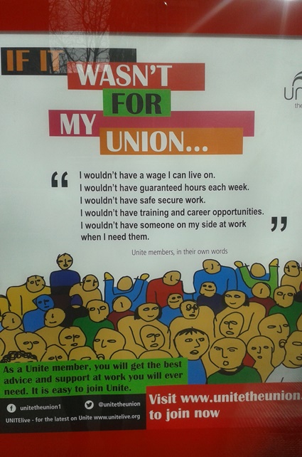 Plakat na ulazu u sedište Unite The UNION u Londonu.